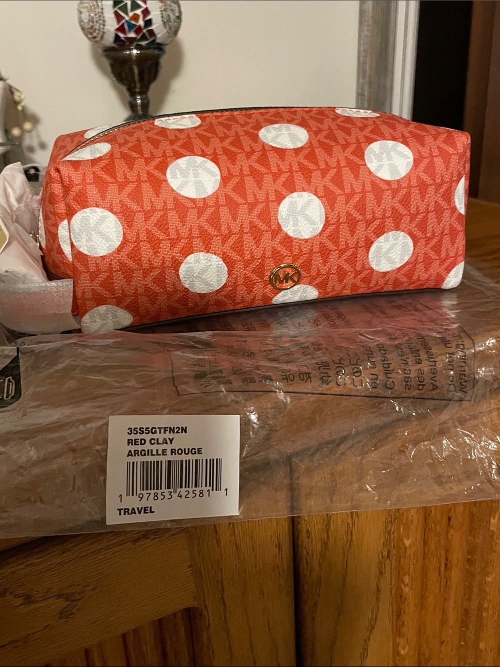 Michael Kors Red Clay Polka Dot Travel Pouch